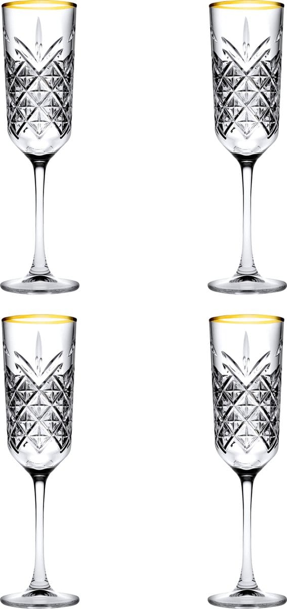 Pasabahce Timeless Champagneflutes 17,5 cl / 175 ml Gouden Rand | Set van 4 Stuks | Champagneglazen voor Prosecco en Cava | Glas | Vaatwasserbestendig