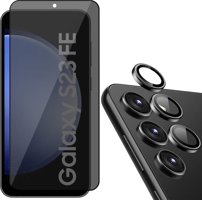 Privacy Screenprotector & Camera Protector geschikt voor Samsung Galaxy S23 FE - Volledig Dekkend Glas