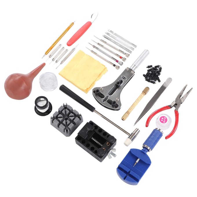 Kit de réparation de montres Kit d'outils de remplacement de batterie Kit d'outils de retrait de maillons de montre Ouvre-boîtier black