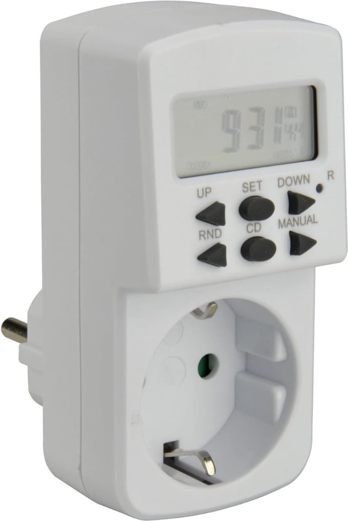 TIM® Digitale Tijdschakelaar - Digitale schakelklok Met 4 Programma’s - Schakelklok Wekelijkse Timer – Schakelklok Digitaal - Wit - 9cm x 9cm x 15cm