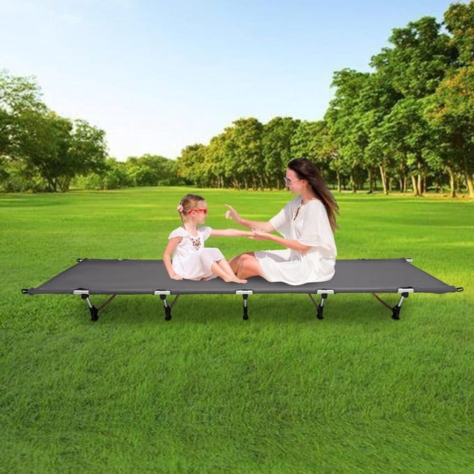 Kampeerbed Klapbaar - Opvouwbaar Ledikant - Buiten Ontspannen - Robuuste Aluminium Constructie - 190x70cm - Grijs