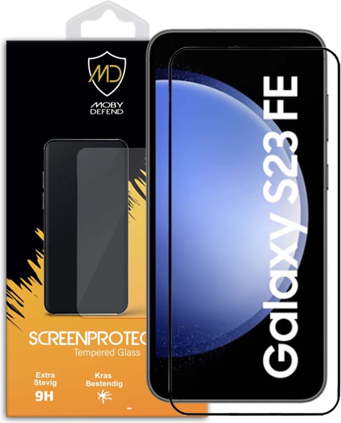 MobyDefend Screenprotector - Geschikt voor Samsung Galaxy S23 FE - Screensaver Met Zwarte Randen - Gehard Glas