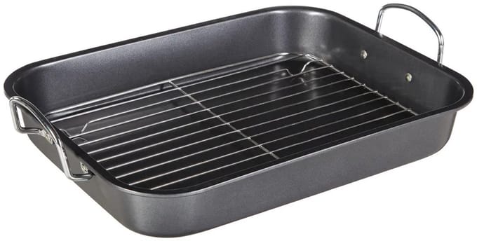 5Five Braadslede/ovenschaal - RVS - rechthoekig - 39 x 29 x 5.5 cm - braadblik met rooster - oven