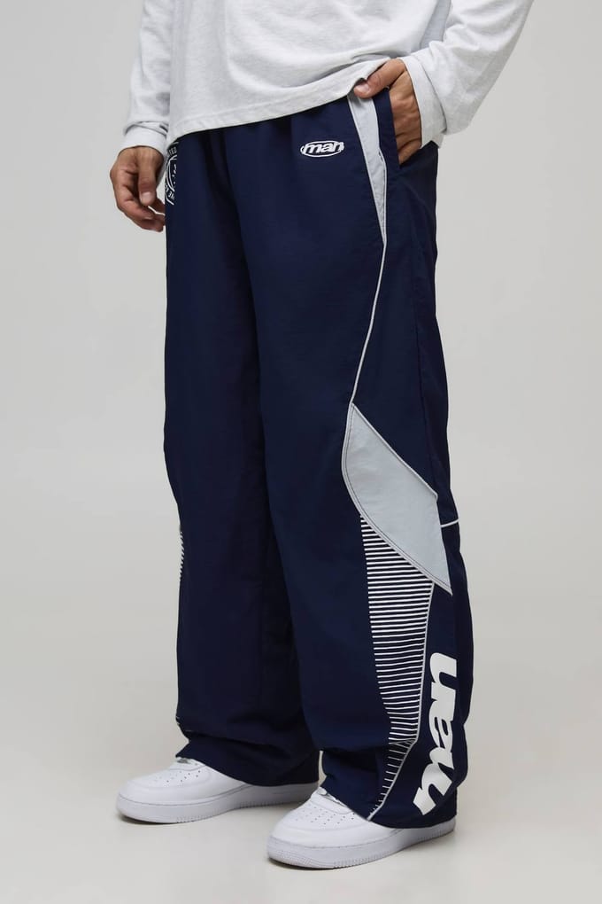 Baggy Elasticated Waist Moto Track Pants | Navy | Size Medium