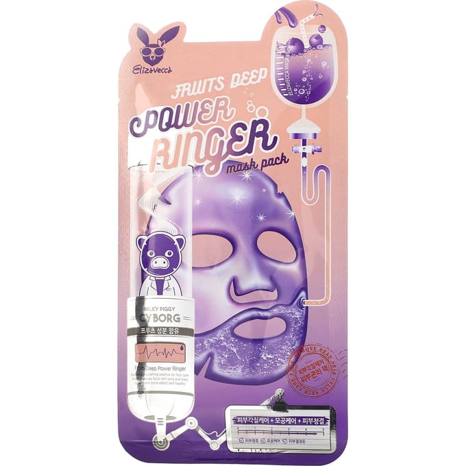 Elizavecca, Milky Piggy Cyborg, Fruit Deep Power Ringer Beauty Mask Pack, 1 Sheet Mask, 0.78 fl oz (23 ml) beige
