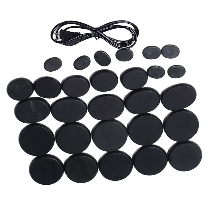 Massageset met warme stenen, inclusief aluminium verwarmer en verschillende maten voor lichaamsontspanning en spa-plezier. US Plug black