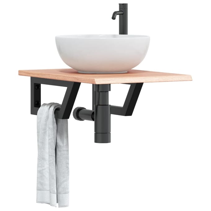 vidaXL - Badkamer - wandschap - staal - en - massief - eikenhout