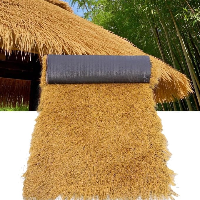 Synthetisch Rietdak - Kunstgras Dakbedekking - Decoratieve Bedekking - Vuurwerend & UV-bestendig - 1x20m - Strogeel