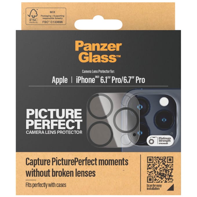 PanzerGlass Screenprotector geschikt voor Apple iPhone 15 Pro Glazen | PanzerGlass PicturePerfect Camera Protector - Case Friendly - Zwart