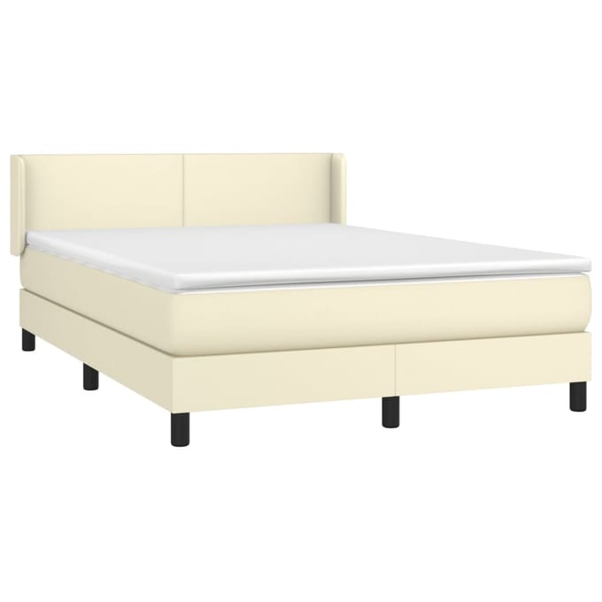 vidaXL - Boxspring - met - matras - kunstleer - crèmekleurig - 140x190 - cm