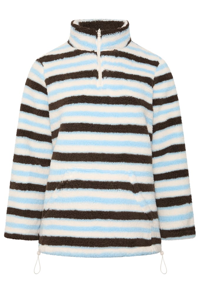 Yours Crèmekleurige En Blauwe Gestreepte Fleece Met Kwartrits Size 48
