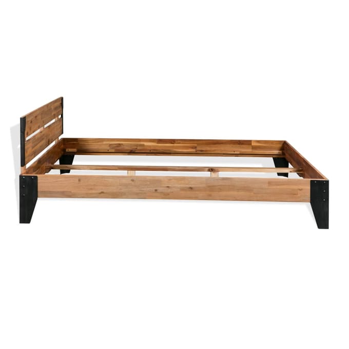 vidaXL - Bedframe - massief - acaciahout - en - staal - 152x203 - cm