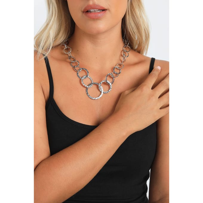 Yours Statement Ketting Met Gehamerde Ronde Schakels In Zilversize One Size