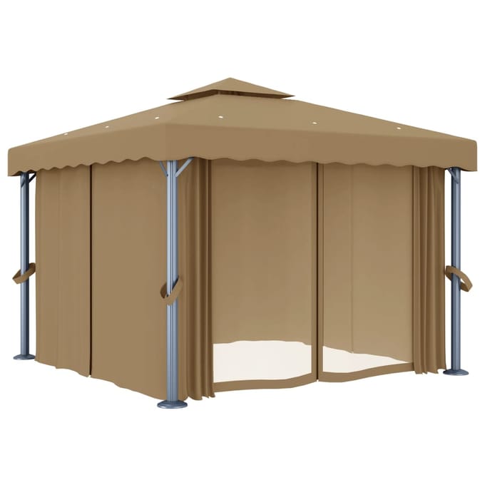 vidaXL - Prieel - met - gordijn - 3x3 - m - aluminium - taupe