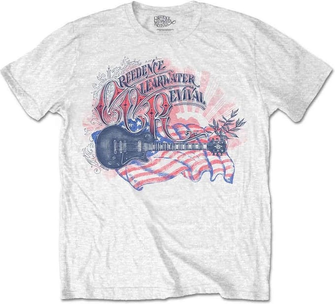 Creedence Clearwater Revival - Guitar & Flag Heren T-shirt - M - Wit