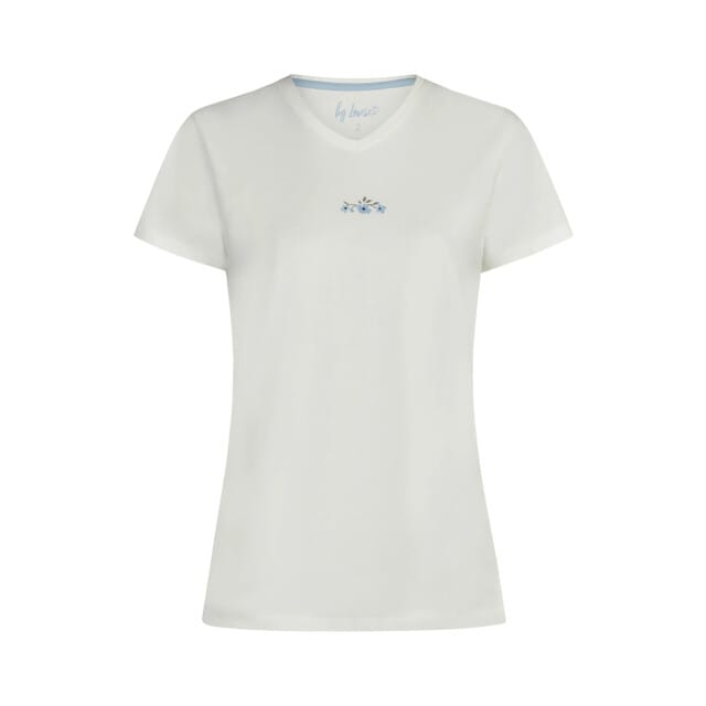 By Louise Dames Capri Pyjama Driekwart Broek V-hals Wit/Blauw Gebloemd - Maat S