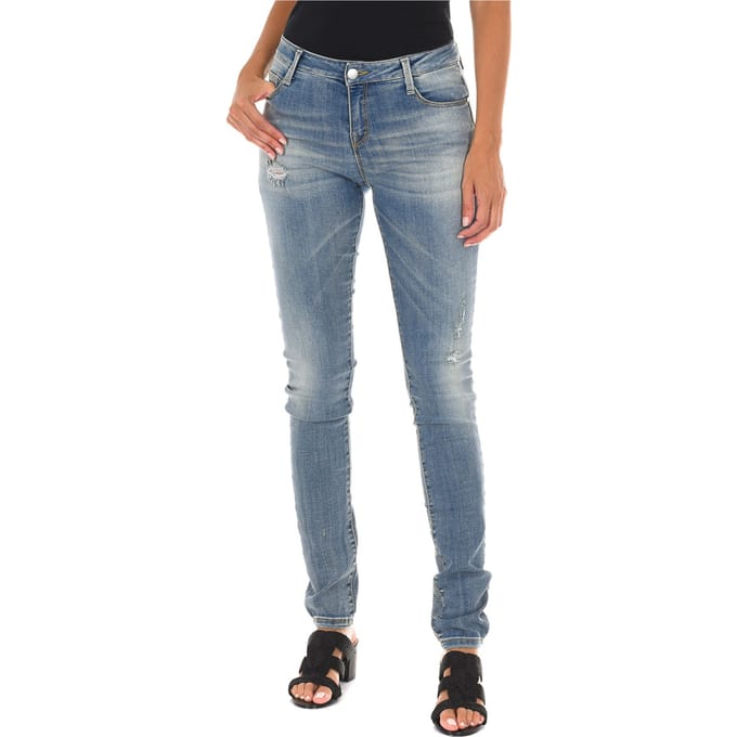 Lange denim broek versleten en gescheurd effect 10DB50305 vrouw