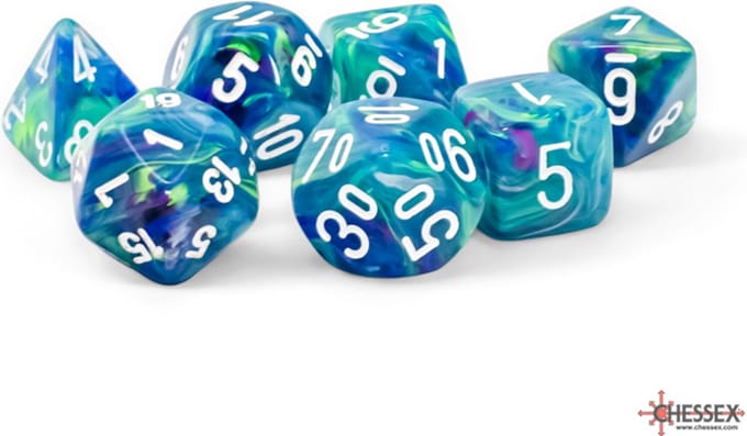 Chessex 7-Die Mega Set Festive - Waterlily/White