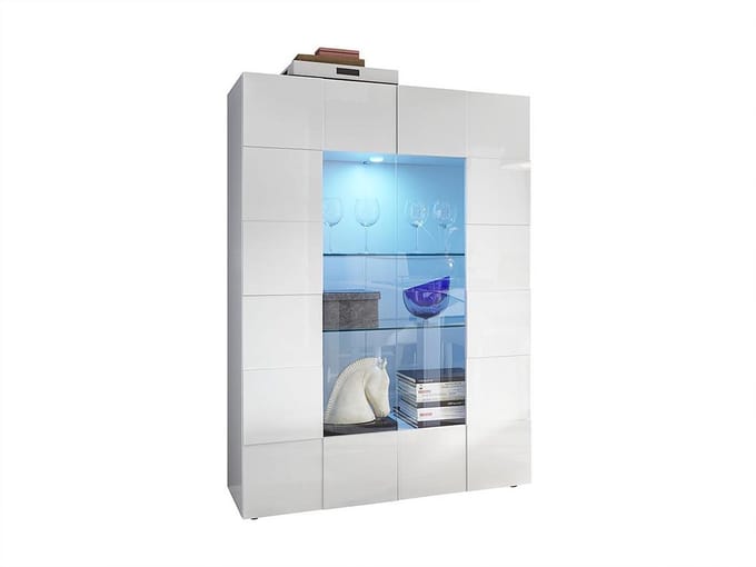 Vente-unique Vitrinekast CALISTO - Met ledverlichting - Twee deuren van glas - Wit gelakt