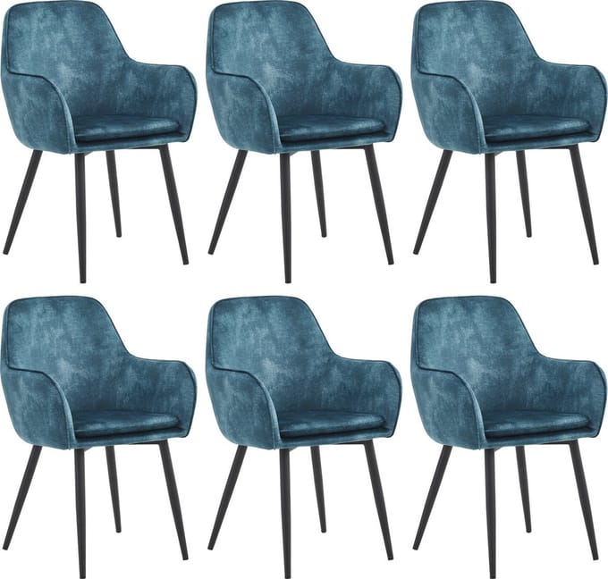 Colenis® - Levan eetkamerstoel - Set Van 6 - Petrol - Adoré Velvet - Industrieel - Met armleuning