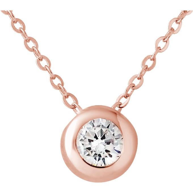 Solitaire ketting 8 mm zirkoniumoxide Serti Clos Silver Rose vergulde