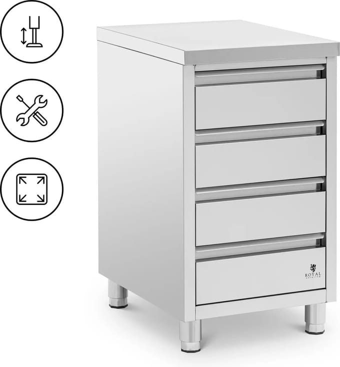 RVS werkkast - 4 laden - 50 x 60 cm - Royal Catering RCCD-4S