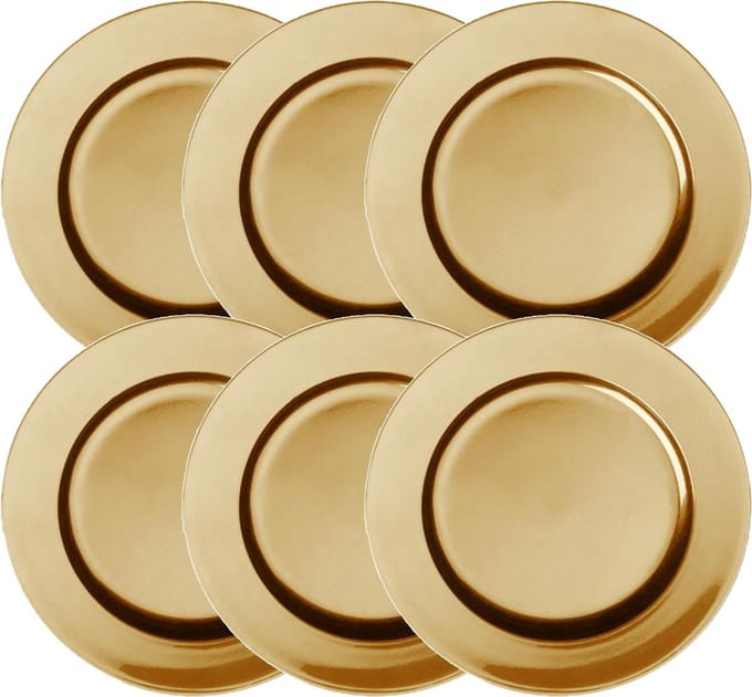 Cepewa kerstdiner onderbord - Set van 8x stuks - goud - kunststof - 33 cm