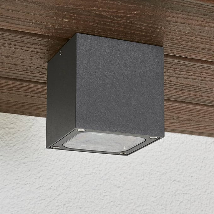 Lucande LED plafondlamp Tanea, 10x10 cm, donkergrijs, IP54