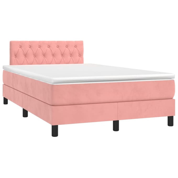 vidaXL - Boxspring - met - matras - en - LED - fluweel - roze - 120x200 - cm