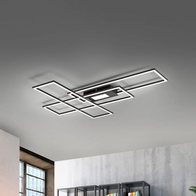 JUST LIGHT. GmbH LED plafondlamp Asmin, CCT, zwart, 98,9x69,4cm