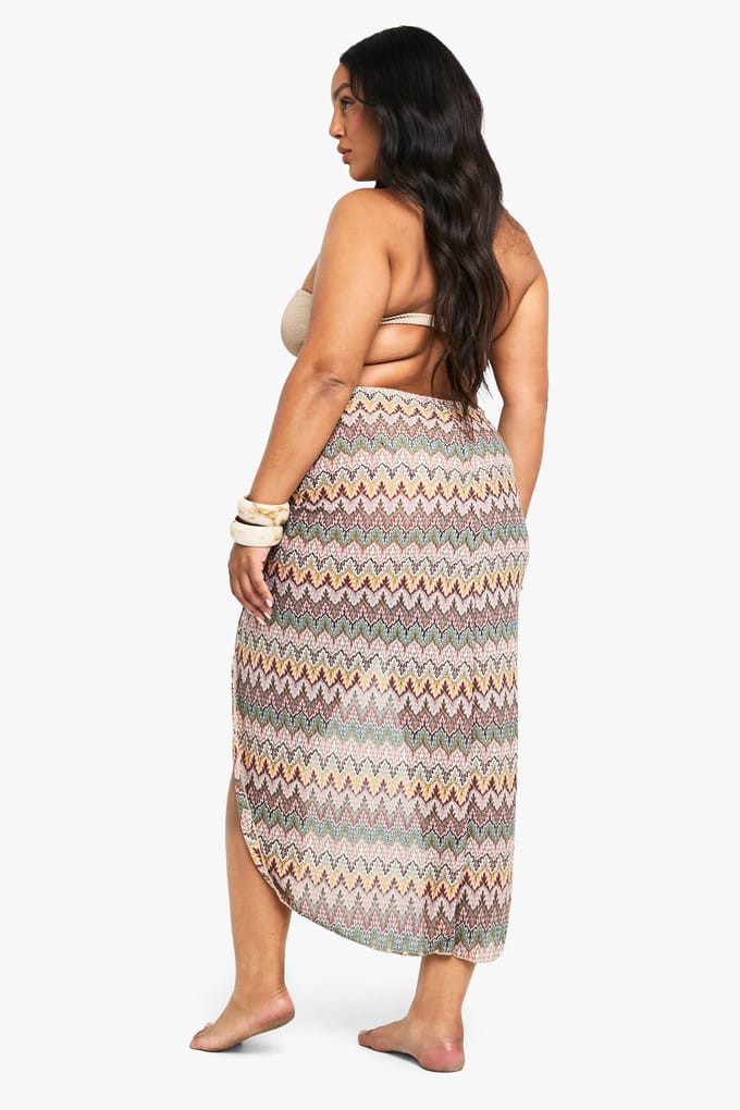 boohoo Dames Plus Zig Zag Gebreide Sarong | Maat: 46