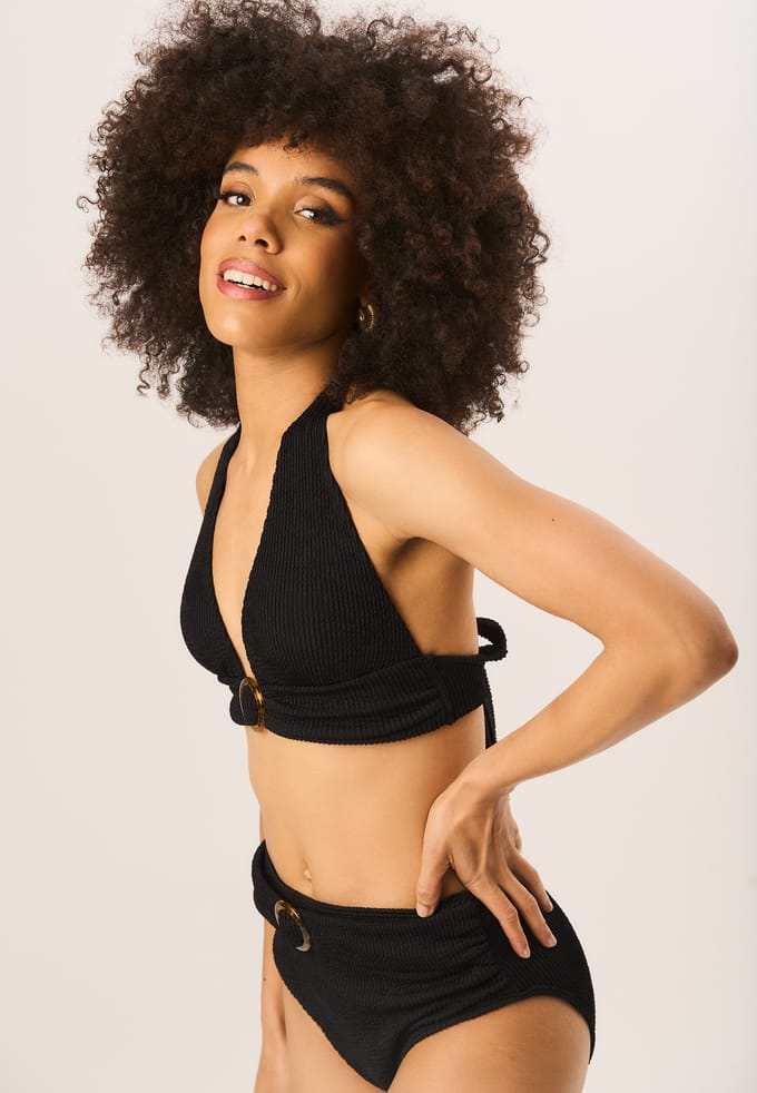 Getextureerde broek met hoge taille en ringriemdetail