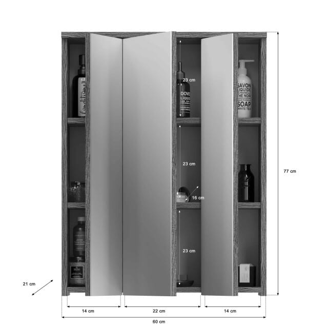 Blake spiegelkast inclusief verlichting smoke zilver NB - 21x64x77cm