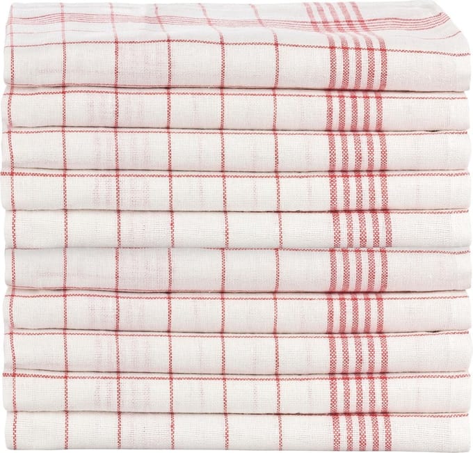 MAUS 10 stuks poleerdoek half linnen glazendoek rood 50 x 70 cm