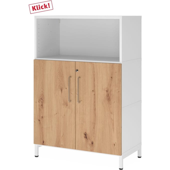 FlexWall | 3 OH | deuren + kast | met sokkelframe - Wit/Essen-Eik