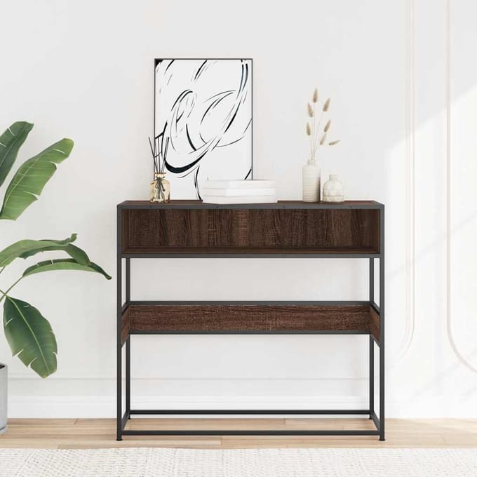 vidaXL - Wandtafel - 90x35x80 - cm - bewerkt - hout - bruin - eikenkleur