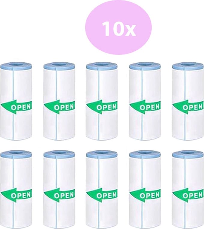 Renos® 10 Rollen Sticker Pocket Printer Papier - Voor Mini Printer - Thermisch Papier Mini Printer - Printbaar Stickerpapier