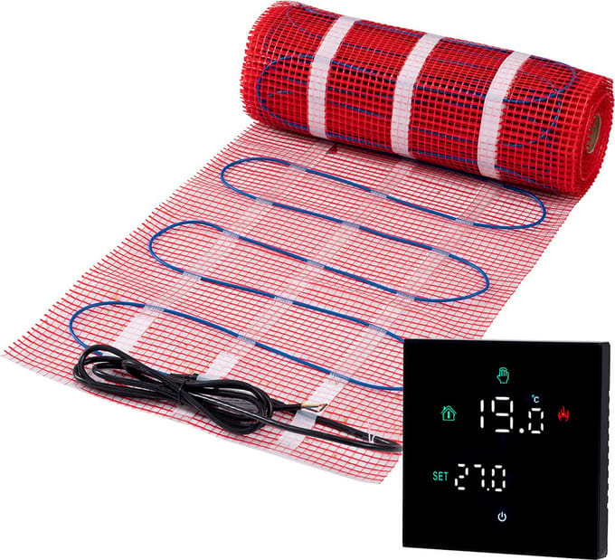 Pro-mat Red Series complete elektrische vloerverwarming set 200 watt met WiFi thermostaat, 1,5 m², Zwart