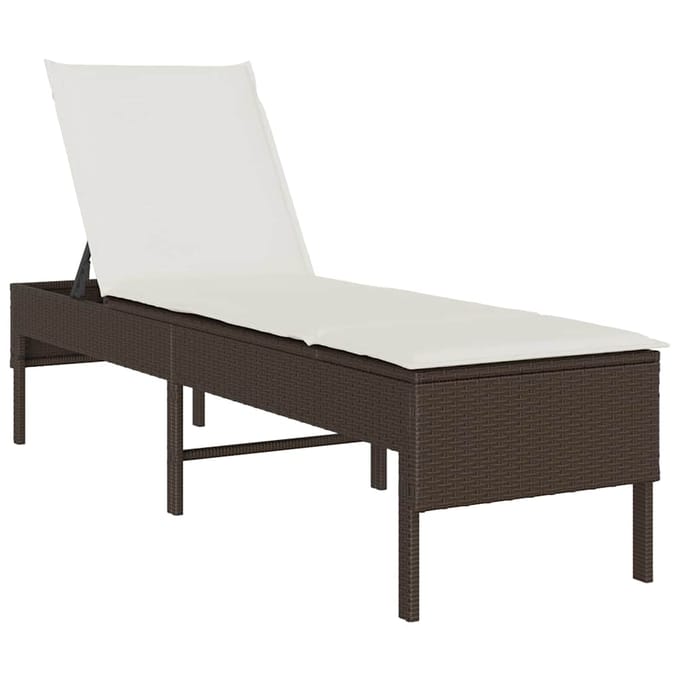 vidaXL - Ligstoel - met - kussen - bruin - 55x200x44cm - polyrotan
