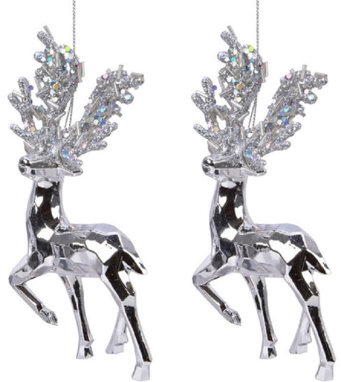 Decoris Kerstboomhanger Rendier - 3x - zilver - 16 cm - kunststof - kerstversiering