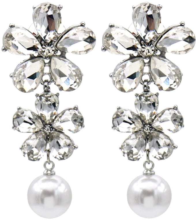Oorbellen bloem kristal - zilverkleurig - 5 cm