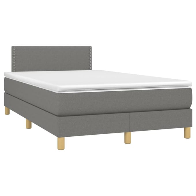 vidaXL - Boxspring - met - matras - en - LED - stof - donkergrijs - 120x200 - cm