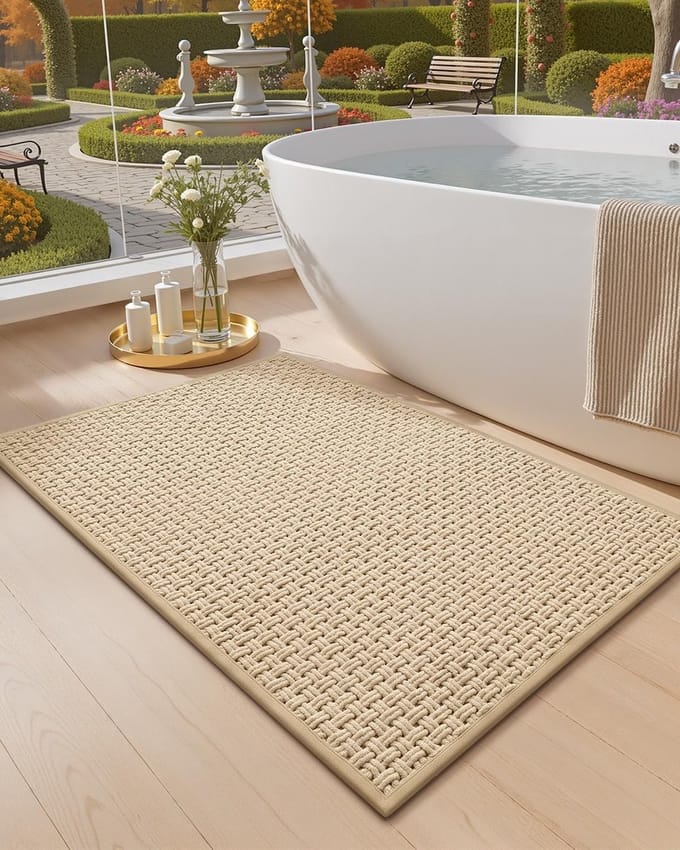 Antislip Badmat 44 x 75 cm - Wasbare Chenille Badmat, Absorberend en Sneldrogend in Khaki Kleur