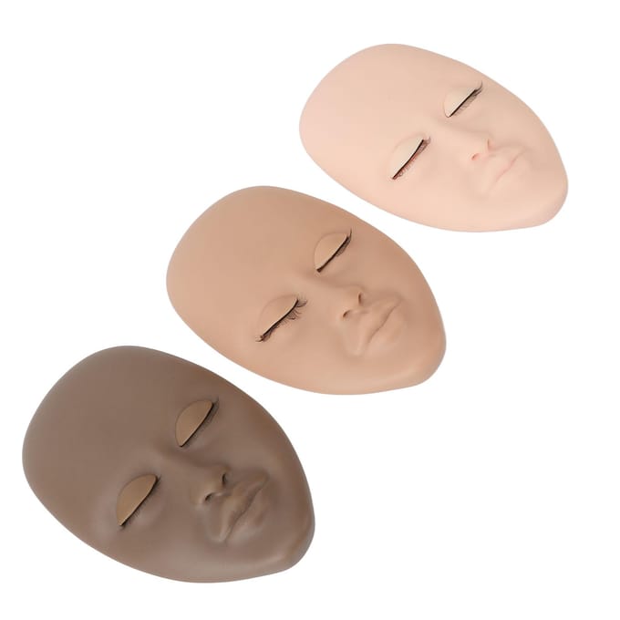 3 stuks Wimper Mannequin Hoofd Wimperextension Oefenpop Hoofd met Vervangbaar Ooglid Enkele Laag beige