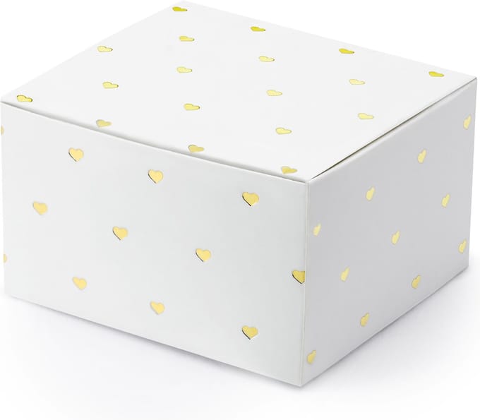 PartyDeco cadeaudoosje Hartjes - Bruiloft bedankje - 10x - wit/goud - papier - 6 x 4 cm
