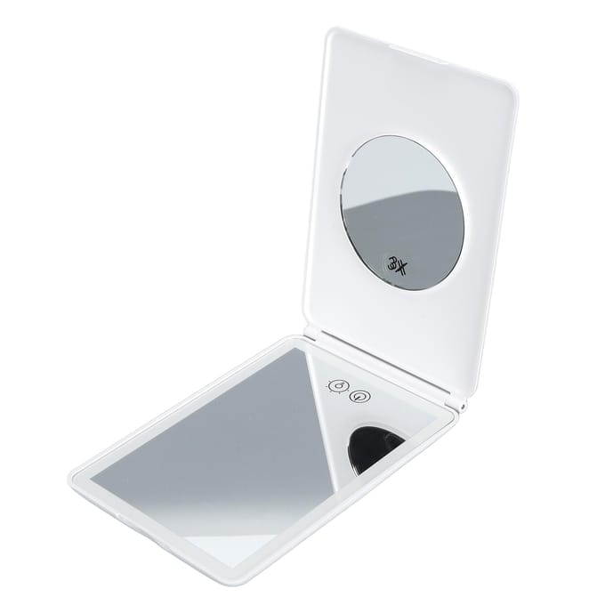 Miroir de Maquillage LED Grossissant 3X Éclairé Compact Rechargeable Portable pour Voyage white