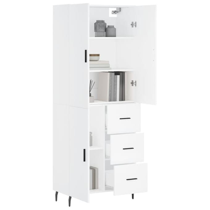 vidaXL - Hoge - kast - 69,5x34x180 - cm - bewerkt - hout - wit
