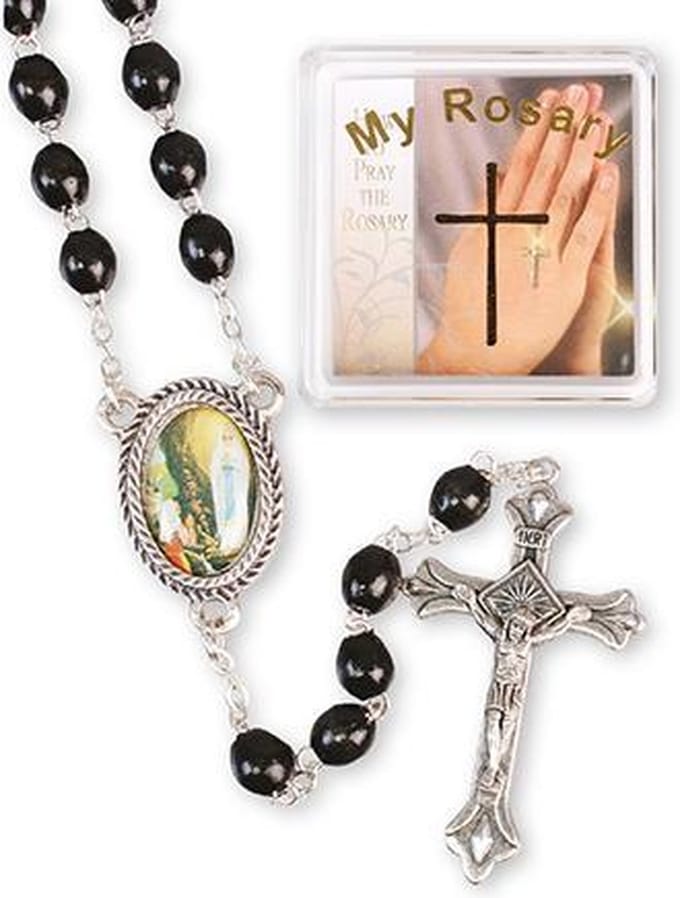 Rozenkrans zwart Lourdes 6211/Bk met boekje.