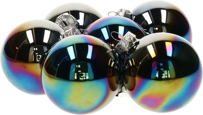Decoris Kerstballen - 6x stuks - zwart parelmoer - D8 cm - glas - glans en mat - kerstversiering - Kerstboomversiering