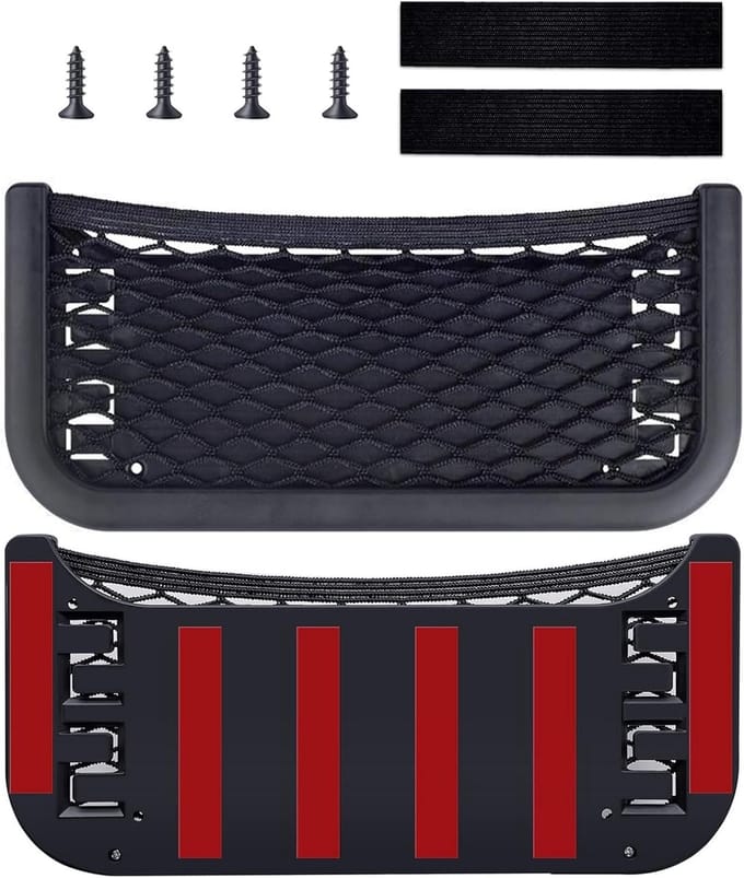 Famanu – Opbergnet achter stoel set van 2, elastisch mesh net met schroeven voor auto-interieur en kofferbak